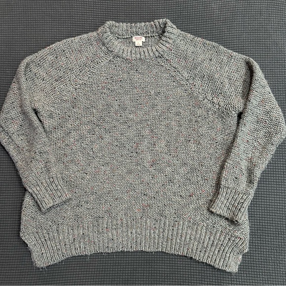 Mossimo Supply Co. Sweaters - Mossimo Supply Co Gray Speckled Knit Sweater Women Large Side Slit Cozy Pullover